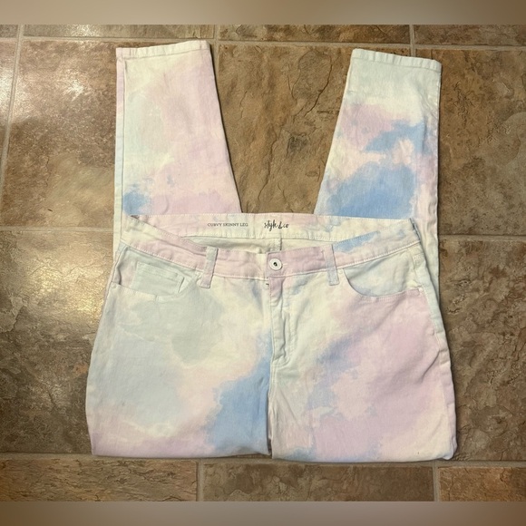 Style & Co. Curvy Watercolor Skinny Jeans Pastel Tie-Dye-Sz 14- - Picture 7 of 8